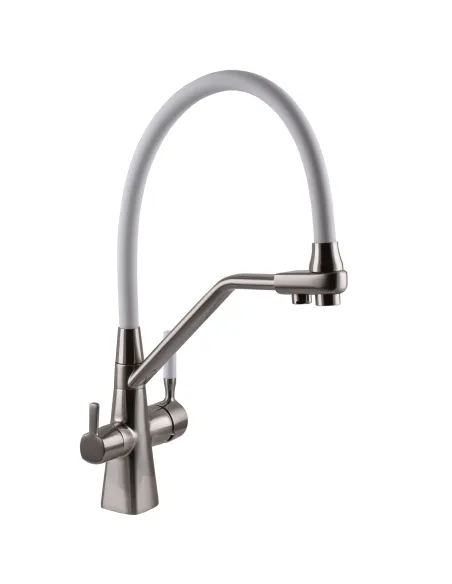 Смеситель для кухни Globus Lux GLLR-0700-L-08-08 с подключением к фильтру, белый гибкий излив
