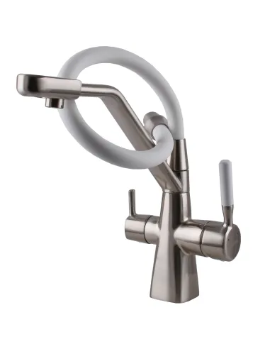 Змішувач для кухні Globus Lux GLLR-0700-L-08-08 з підключенням до фільтра, білий гнучкий вилив