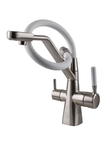 Смеситель для кухни Globus Lux GLLR-0700-L-08-08 с подключением к фильтру, белый гибкий излив