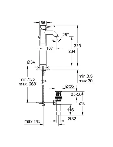 Смеситель для умывальника Grohe Bau Classic XL-Size 32868000 с донным клапаном купить в Днепре и Киеве - цена от КТУ