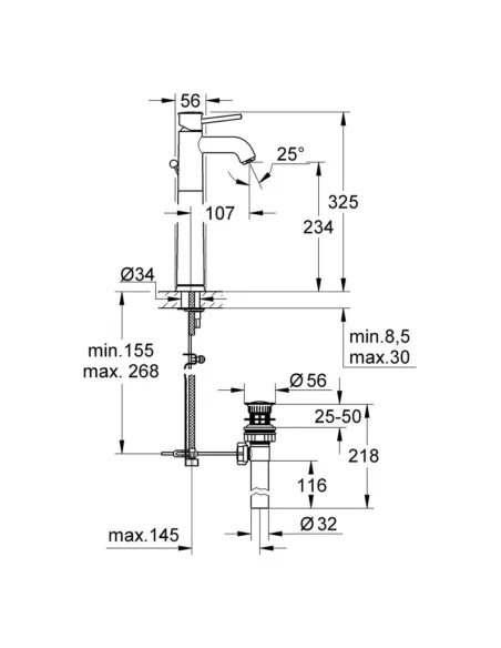Смеситель для умывальника Grohe Bau Classic XL-Size 32868000 с донным клапаном купить в Днепре и Киеве - цена от КТУ