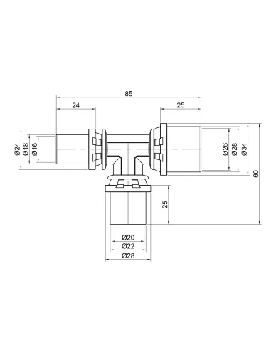 Трійник-прес Icma 406 16 х 20 х 26 мм, для металопластикових труб