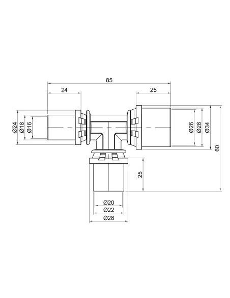 Тройник-пресс Icma 406 16 х 20 х 26 мм, для металлопластиковых труб