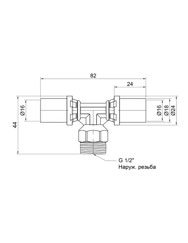 Трійник-прес Icma 407 16 х 1/2 х 16 мм, для металопластикових труб