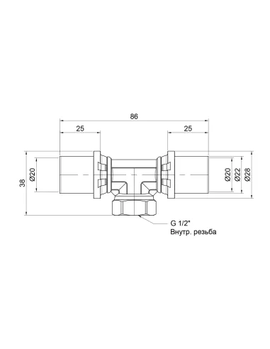 Трійник-прес Icma 408 20 х 1/2 х 20 мм, для металопластикових труб