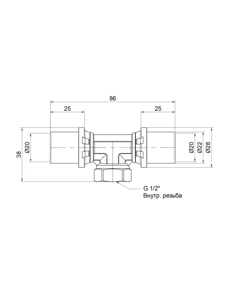Трійник-прес Icma 408 20 х 1/2 х 20 мм, для металопластикових труб