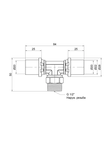 Тройник-пресс Icma 407 20 х 1/2 х 20 мм, для металлопластиковых труб