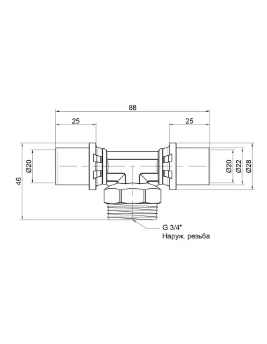 Трійник-прес Icma 407 20 х 3/4 х 20 мм, для металопластикових труб