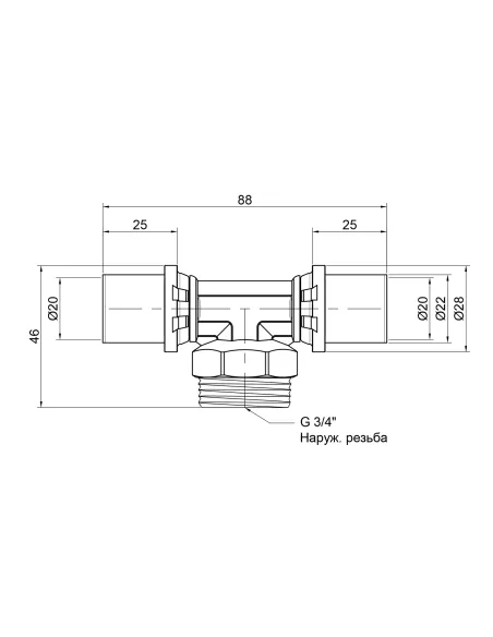 Трійник-прес Icma 407 20 х 3/4 х 20 мм, для металопластикових труб