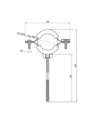 Хомут для трубы 75 - 80 мм Thermo Alliance Forte SF10063 в сборе с гайкой и дюбелем