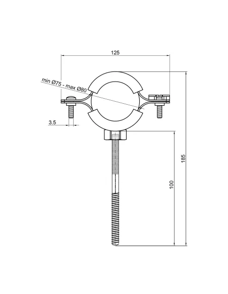 Хомут для трубы 75 - 80 мм Thermo Alliance Forte SF10063 в сборе с гайкой и дюбелем