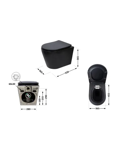 Унитаз Q-Tap Scorpio Ultra Quiet QT14332380AMB Matt Black, 520х365х365 мм, безободковый, подвесной