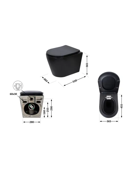 Унітаз Q-Tap Scorpio Ultra Quiet QT14332380AMB Matt Black, 520х365х365 мм, безободковий, підвісний