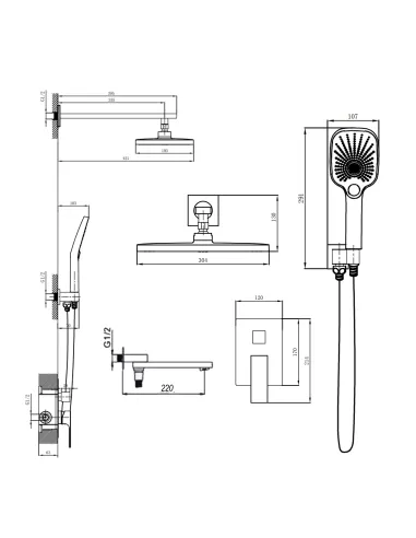 Душевая система Q-Тap Gemini QTGEM114GMB45704 Gunmetal Black PVD, скрытого монтажа