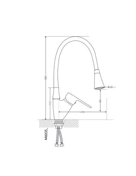 Смеситель для кухни Lidz Tani 008F3 LDTAN008F3GCR39507 Grey / Chrome, с гибким изливом