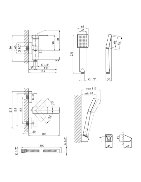 Смеситель для ванны Kroner KRM Ems — C060, с душевым набором