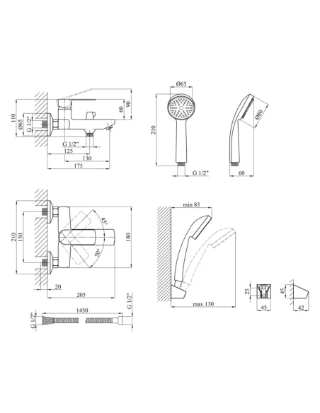 Змішувач для ванни Kroner KRM Fulda - W060, з душовим набором