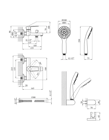 Змішувач для ванни Kroner KRP Brocken - C060, з душовим набором