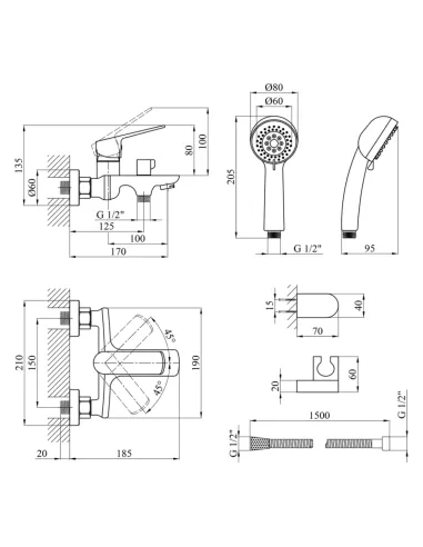 Смеситель для ванны Kroner KRP Dorn — C060, с душевым набором