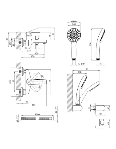 Смеситель для ванны Kroner KRP Eifel — C060, с душевым набором