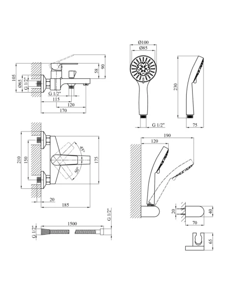 Смеситель для ванны Kroner KRP Eifel — C060, с душевым набором