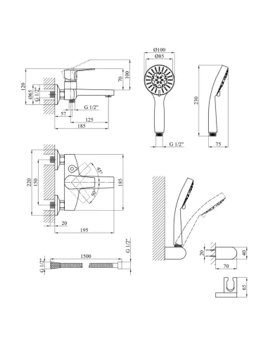Смеситель для ванны Kroner KRP Enzo — C060, с душевым набором