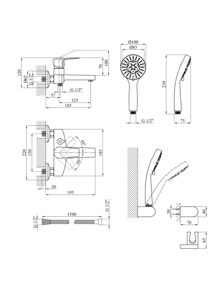 Смеситель для ванны Kroner KRP Enzo — C060, с душевым набором