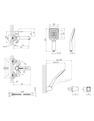 Змішувач для ванни Kroner KRP Essen — SCH060 з душовим набором.