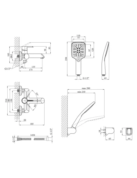 Смеситель для ванны Kroner KRP Essen — SCH060, с душевым набором