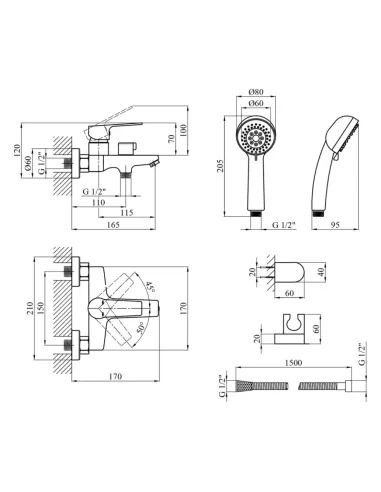 Смеситель для ванны Kroner KRP Hagen — C060, с душевым набором