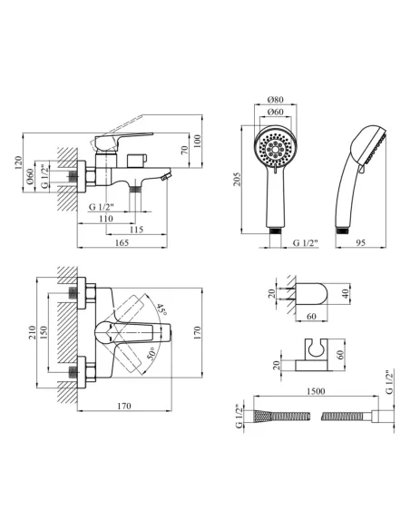 Смеситель для ванны Kroner KRP Hagen — C060, с душевым набором Смеситель для ванны Kroner KRP Hagen — C060, с душевым набором