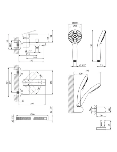 Змішувач для ванни Kroner KRP Harz - C060, з душовим набором