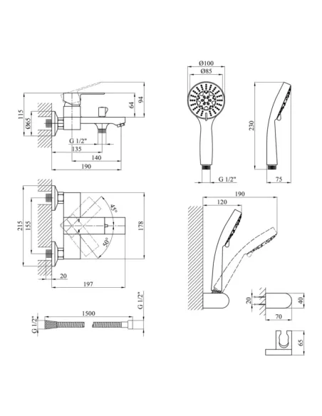 Смеситель для ванны Kroner KRP Harz — C060, с душевым набором Смеситель для ванны Kroner KRP Harz — C060, с душевым набором