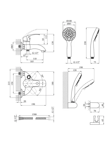 Смеситель для ванны Kroner KRP Konstante — C060, с душевым набором
