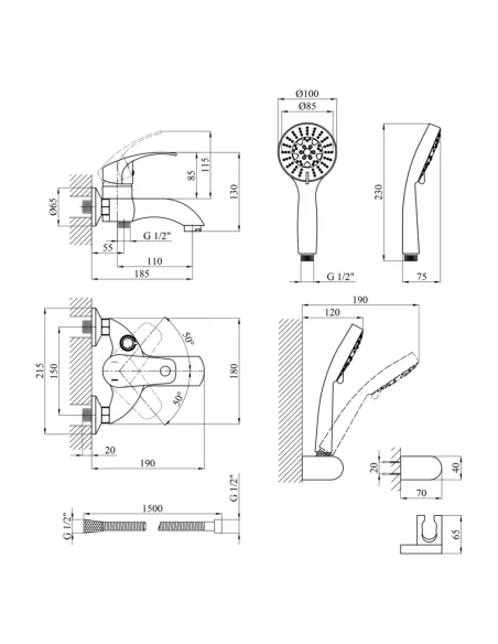 Смеситель для ванны Kroner KRP Konstante — C060, с душевым набором