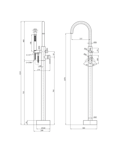 Смеситель для ванны Kroner KRP Edelstahl Klassisch — SCH077, напольный, с душевым набором