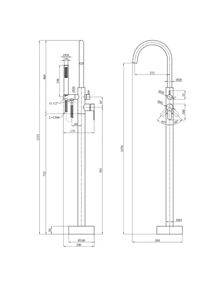 Смеситель для ванны Kroner KRP Edelstahl Klassisch — SCH077, напольный, с душевым набором Смеситель для ванны Kroner KRP Edelstahl Klassisch — SCH077, напольный, с душевым набором