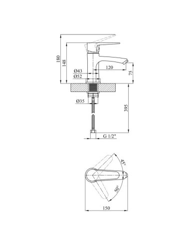 Смеситель для умывальника Kroner KRM Elbe — C010, однорычажный