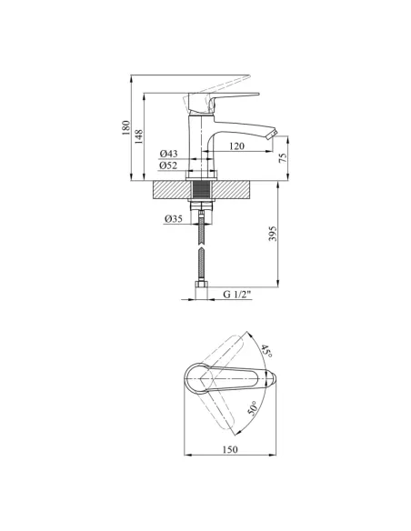 Змішувач для умивальника Kroner KRM Elbe - C010, одноважільний Змішувач для умивальника Kroner KRM Elbe - C010, одноважільний