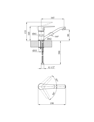 Смеситель для умывальника Kroner KRM Elbe — C012, однорычажный