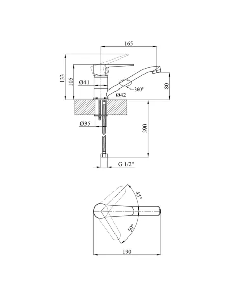 Смеситель для умывальника Kroner KRM Elbe — C012, однорычажный