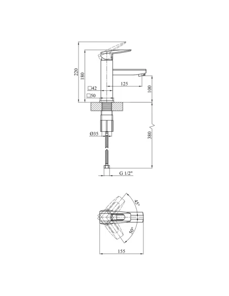 Змішувач для умивальника Kroner KRM Kante — C010, одноважільний Змішувач для умивальника Kroner KRM Kante — C010, одноважільний