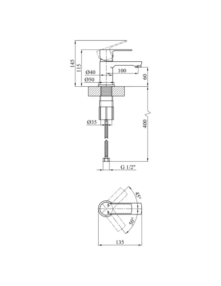 Змішувач для умивальника Kroner KRP Bremen — C010, одноважільний