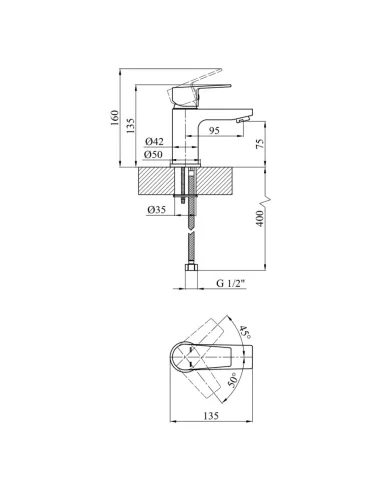 Змішувач для умивальника Kroner KRP Brocken - C010, одноважільний