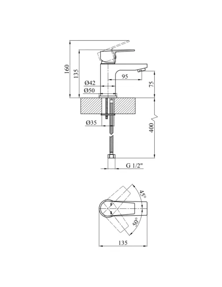 Змішувач для умивальника Kroner KRP Brocken - C010, одноважільний