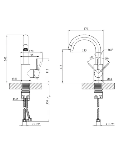 Змішувач для умивальника Kroner KRP Edelstahl Klassisch — ESG011, нікель, одноважільний