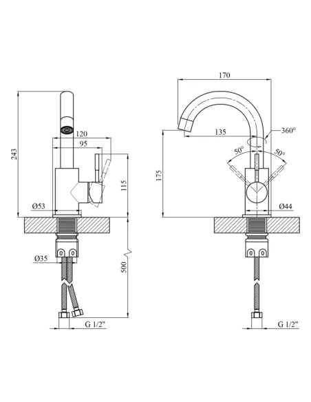 Змішувач для умивальника Kroner KRP Edelstahl Klassisch — ESG011, нікель, одноважільний