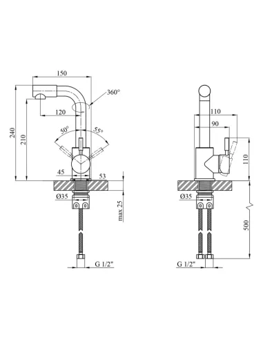 Змішувач для умивальника Kroner KRP Edelstahl Klassisch - ESG012, нікель, одноважільний