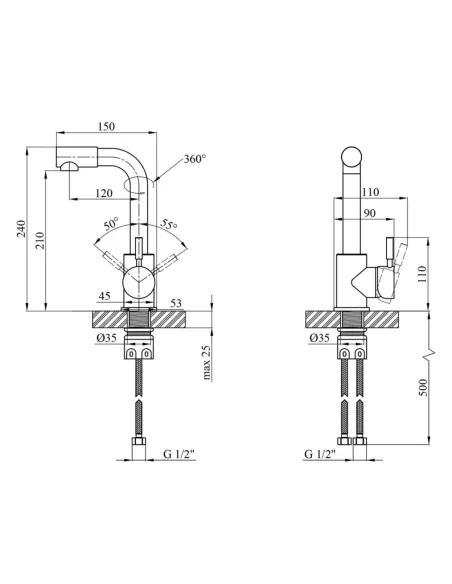 Змішувач для умивальника Kroner KRP Edelstahl Klassisch - ESG012, нікель, одноважільний