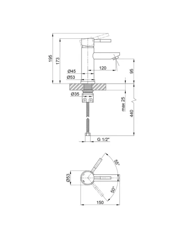 Змішувач для умивальника Kroner KRP Edelstahl Klassisch - SCH010, чорний, одноважільний